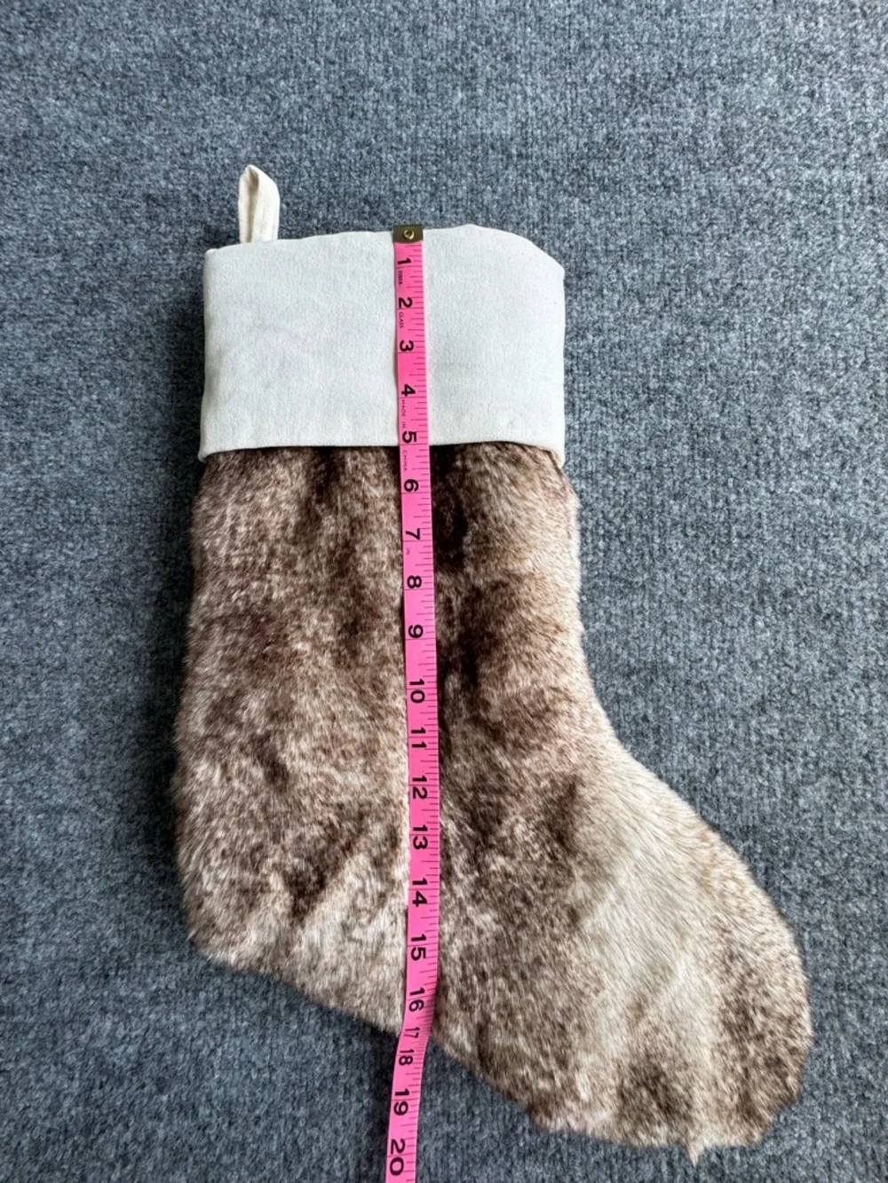 Pottery Barn Faux Fur Christmas Stocking Brown with Cream Cuff